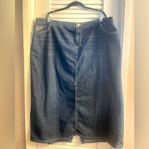 C Cato Denim EST. 1946 MIDI Stretch Jean Pencil Skirt 24W, Back Slit Rhinestones